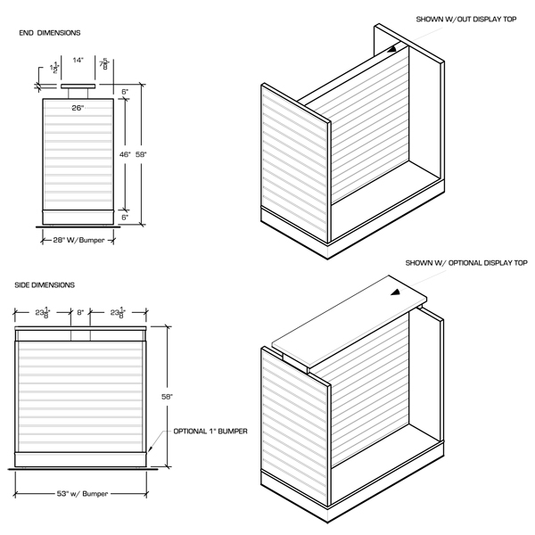 Custom Slatwall HUnit 4 Sided Slatwall Gondola Display Fixtures